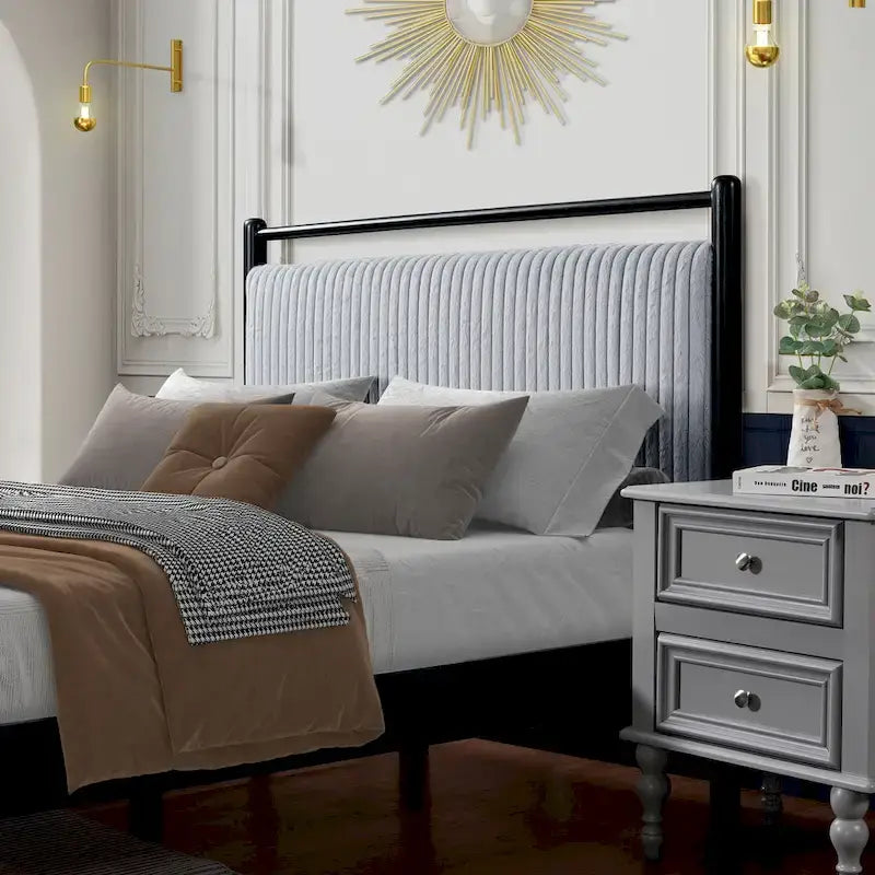  Queen Wood Platform Bed Frame with Fluffy Soft Headboard