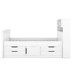Lit plateforme capitaine double/grand avec 4 tiroirs et étagères de rangement, cadre de lit en bois massif avec tête de lit bibliothèque de rangement