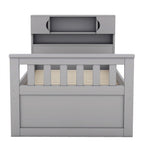 Lit plateforme capitaine double/grand avec 4 tiroirs et étagères de rangement, cadre de lit en bois massif avec tête de lit bibliothèque de rangement