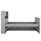 Lit plateforme capitaine double/grand avec 4 tiroirs et étagères de rangement, cadre de lit en bois massif avec tête de lit bibliothèque de rangement
