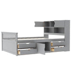 Lit plateforme capitaine double/grand avec 4 tiroirs et étagères de rangement, cadre de lit en bois massif avec tête de lit bibliothèque de rangement