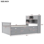 Lit plateforme capitaine double/grand avec 4 tiroirs et étagères de rangement, cadre de lit en bois massif avec tête de lit bibliothèque de rangement