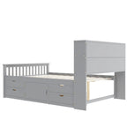 Lit plateforme capitaine double/grand avec 4 tiroirs et étagères de rangement, cadre de lit en bois massif avec tête de lit bibliothèque de rangement
