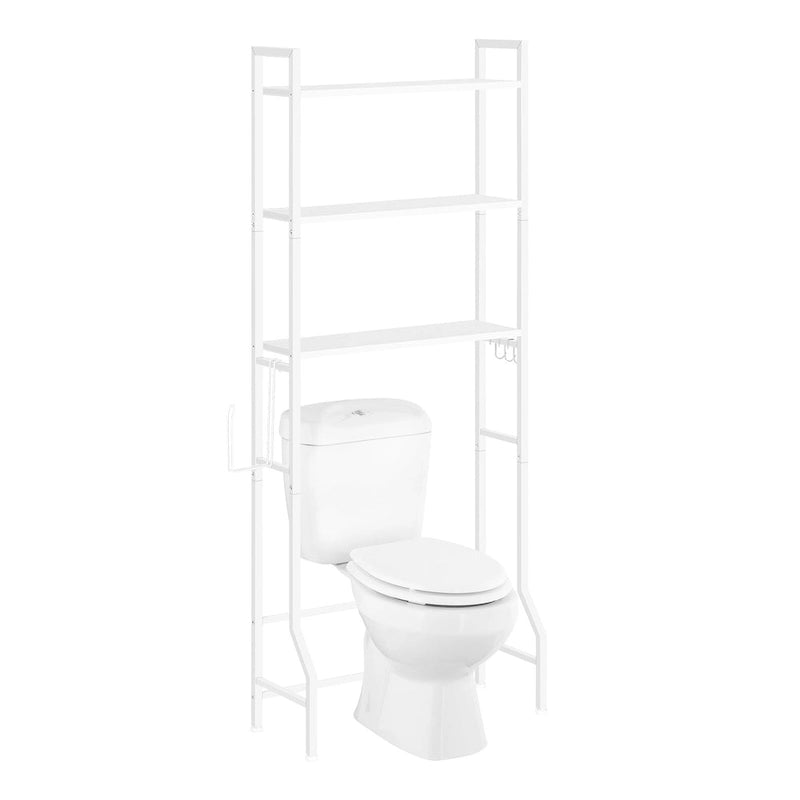 Étagère de rangement à 3 niveaux au-dessus des toilettes pour salle de bain avec cadre métallique et crochets