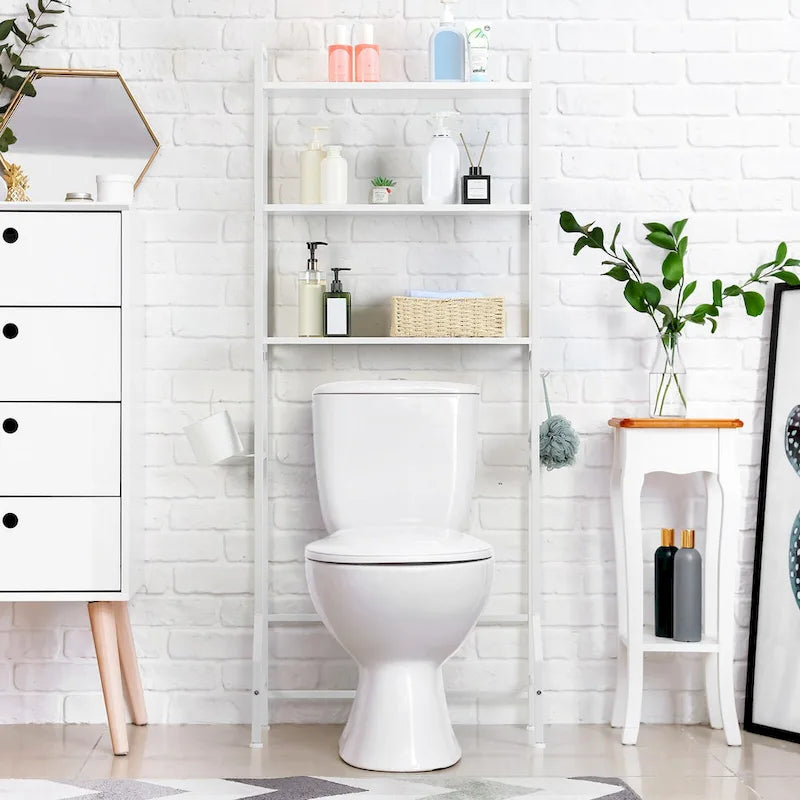 Étagère de rangement à 3 niveaux au-dessus des toilettes pour salle de bain avec cadre métallique et crochets