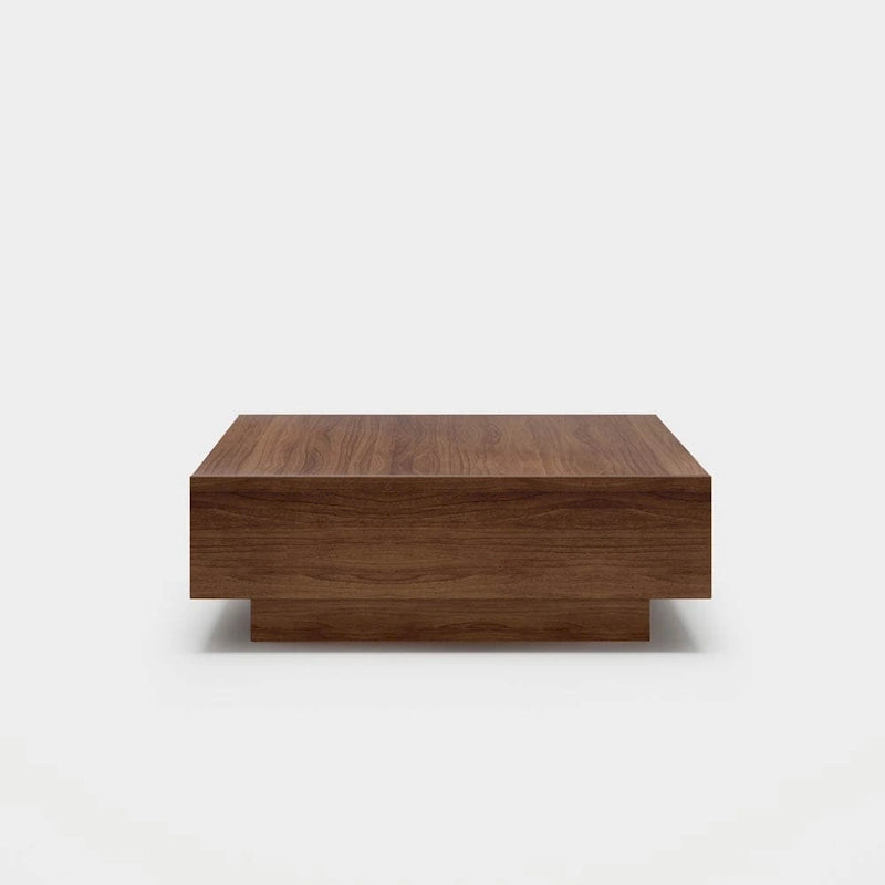 Table basse Mid-Century Moderne, Table basse minimaliste en placage de bois avec rangement pour salon, Entièrement assemblée