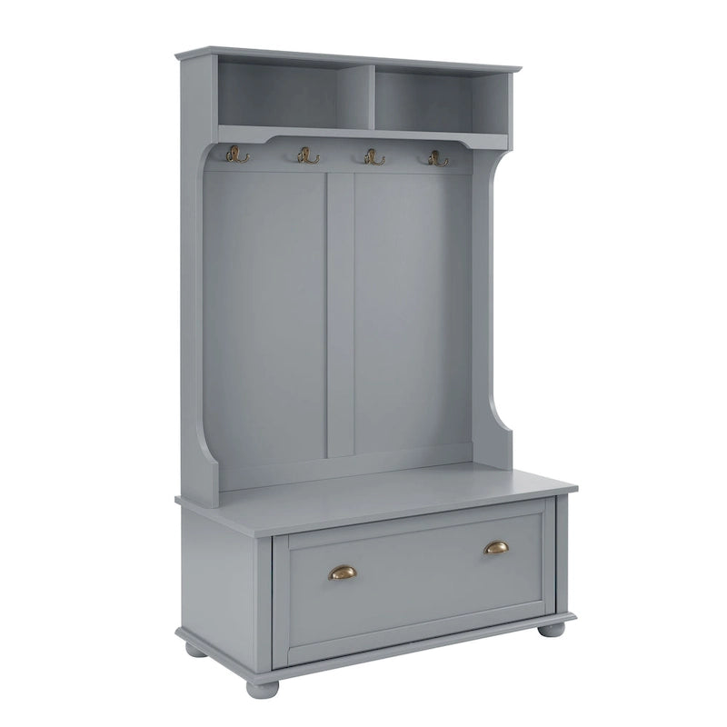 Banc de vestiaire d'entrée style côtier avec étagères et armoires à chaussures