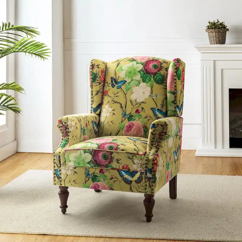 Fauteuil traditionnel à oreilles Gott avec pieds en bois massif par