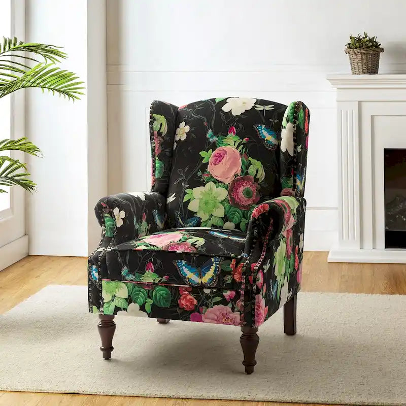 Fauteuil traditionnel à oreilles Gott avec pieds en bois massif par