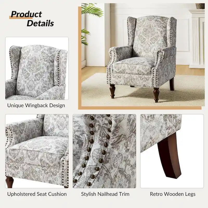Fauteuil traditionnel à oreilles Gott avec pieds en bois massif par