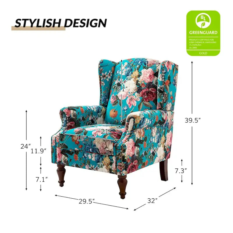 Fauteuil traditionnel à oreilles Gott avec pieds en bois massif par