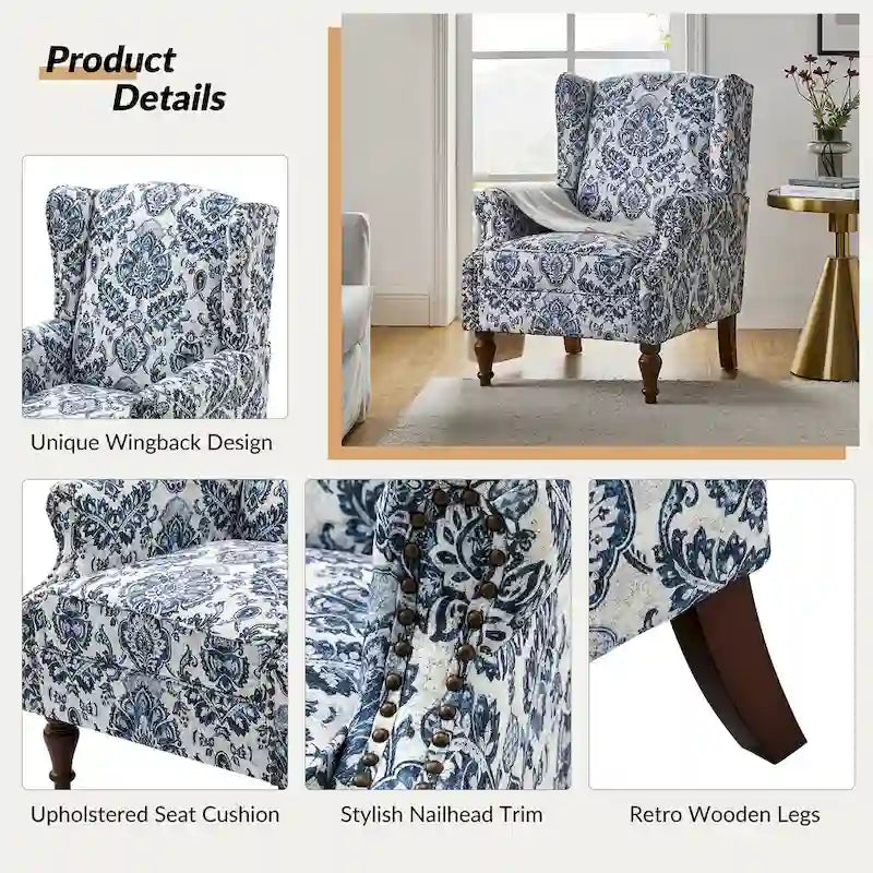 Fauteuil traditionnel à oreilles Gott avec pieds en bois massif par