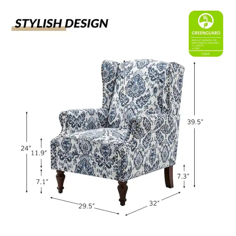 Fauteuil traditionnel à oreilles Gott avec pieds en bois massif par