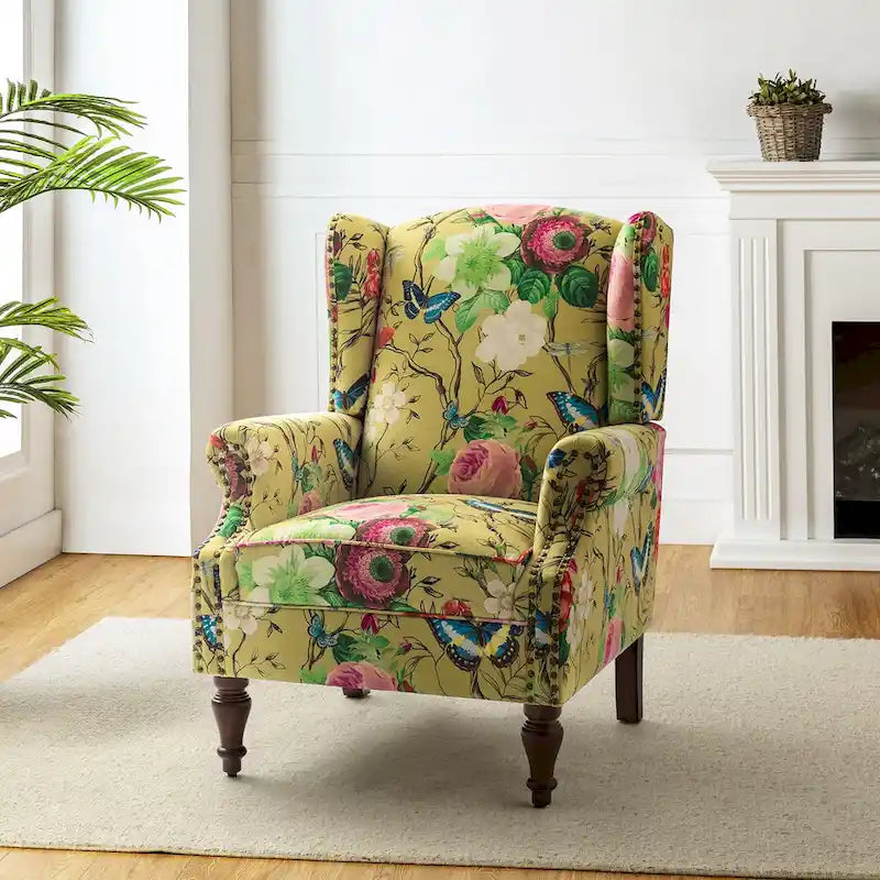 Fauteuil traditionnel à oreilles Gott avec pieds en bois massif par