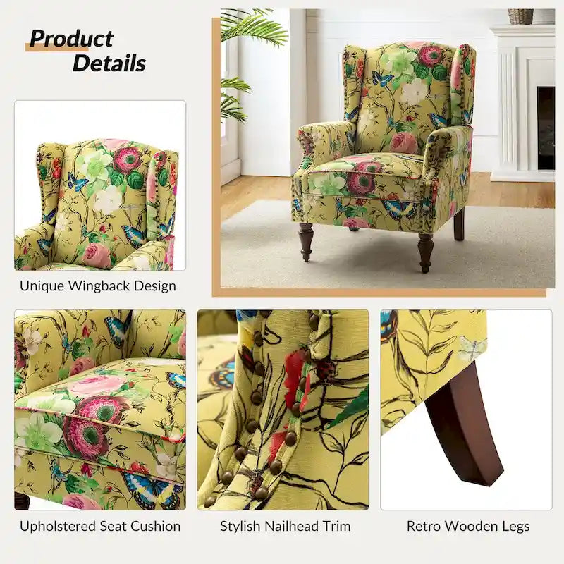Fauteuil traditionnel à oreilles Gott avec pieds en bois massif par