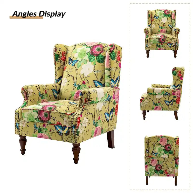 Fauteuil traditionnel à oreilles Gott avec pieds en bois massif par