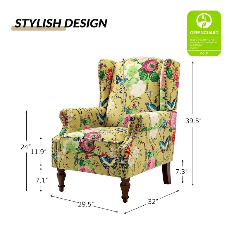 Fauteuil traditionnel à oreilles Gott avec pieds en bois massif par