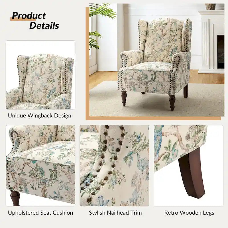 Fauteuil traditionnel à oreilles Gott avec pieds en bois massif par