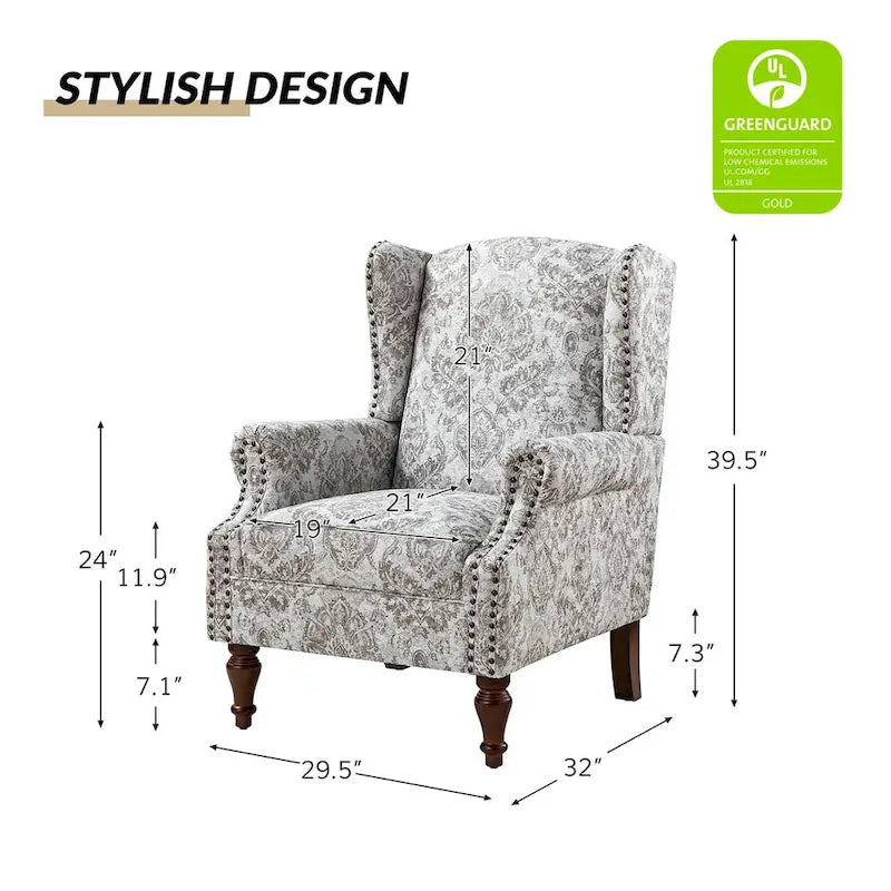 Fauteuil traditionnel à oreilles Gott avec pieds en bois massif par