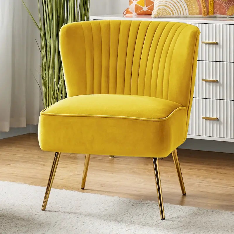 Monica, fauteuil d'appoint moderne capitonné 22W avec pieds dorés par