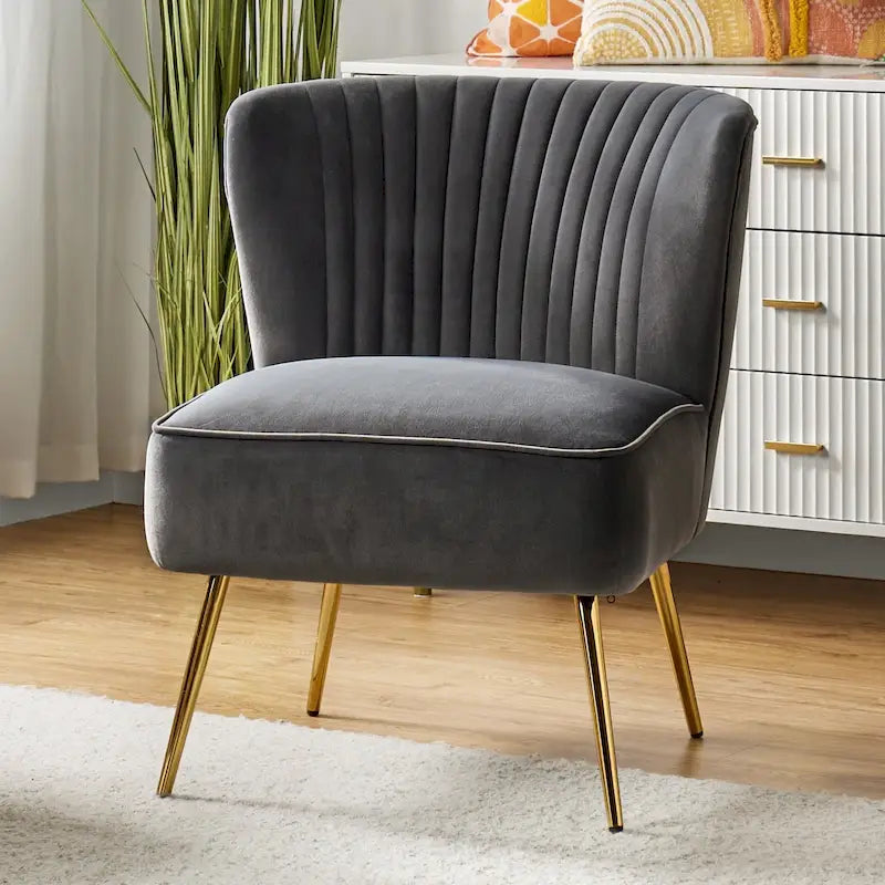 Monica, fauteuil d'appoint moderne capitonné 22W avec pieds dorés par