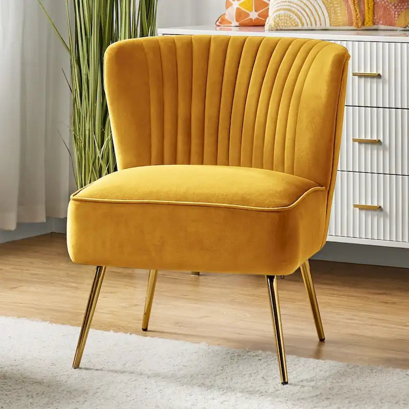 Monica, fauteuil d'appoint moderne capitonné 22W avec pieds dorés par
