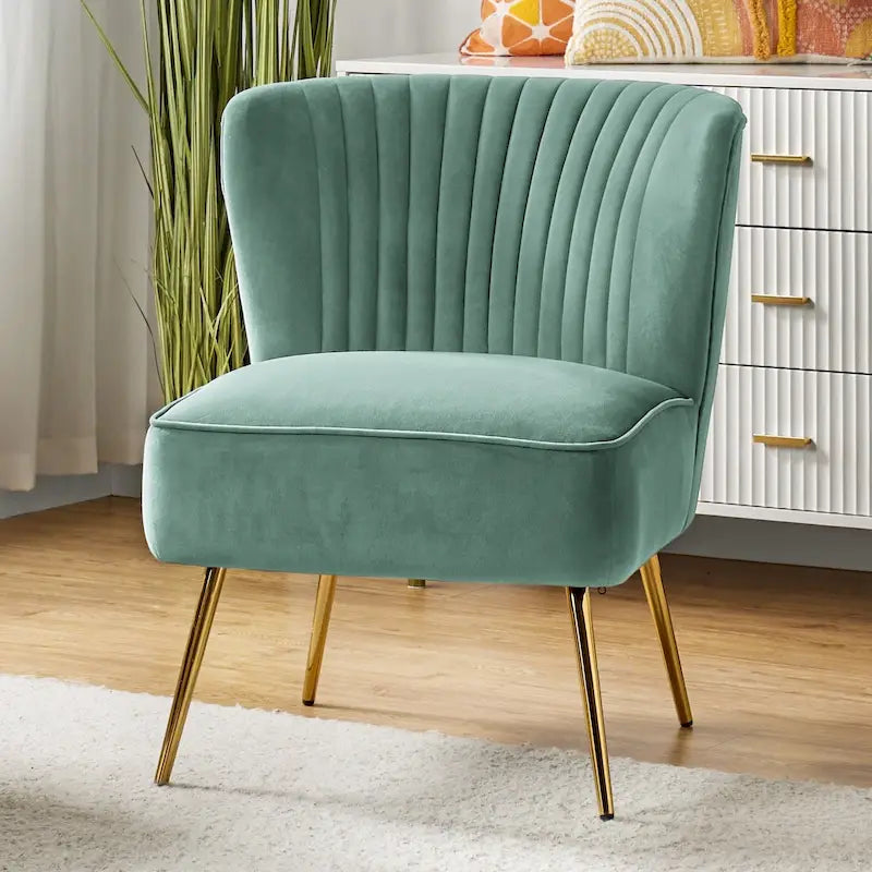 Monica, fauteuil d'appoint moderne capitonné 22W avec pieds dorés par