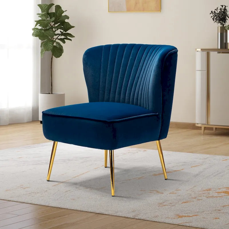 Monica 22W Upholstered Modern Tufted Accent Side Chair with Gold Legs by 