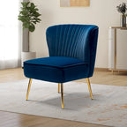 Monica 22W Upholstered Modern Tufted Accent Side Chair with Gold Legs by 