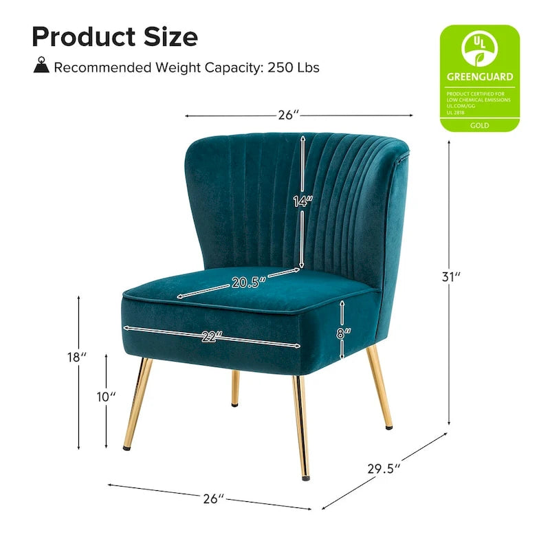 Monica, fauteuil d'appoint moderne capitonné 22W avec pieds dorés par