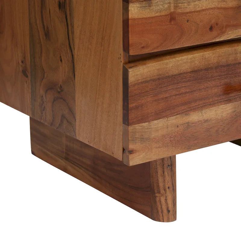 Table de chevet Terrell bohème fabriquée à la main en bois d'acacia avec 3 tiroirs (lot de 2) par