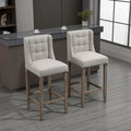 HOMCOM Lot de 2 tabourets de bar modernes, capitonnés, avec dossier, pieds en bois de caoutchouc, pour cuisine, salle à manger