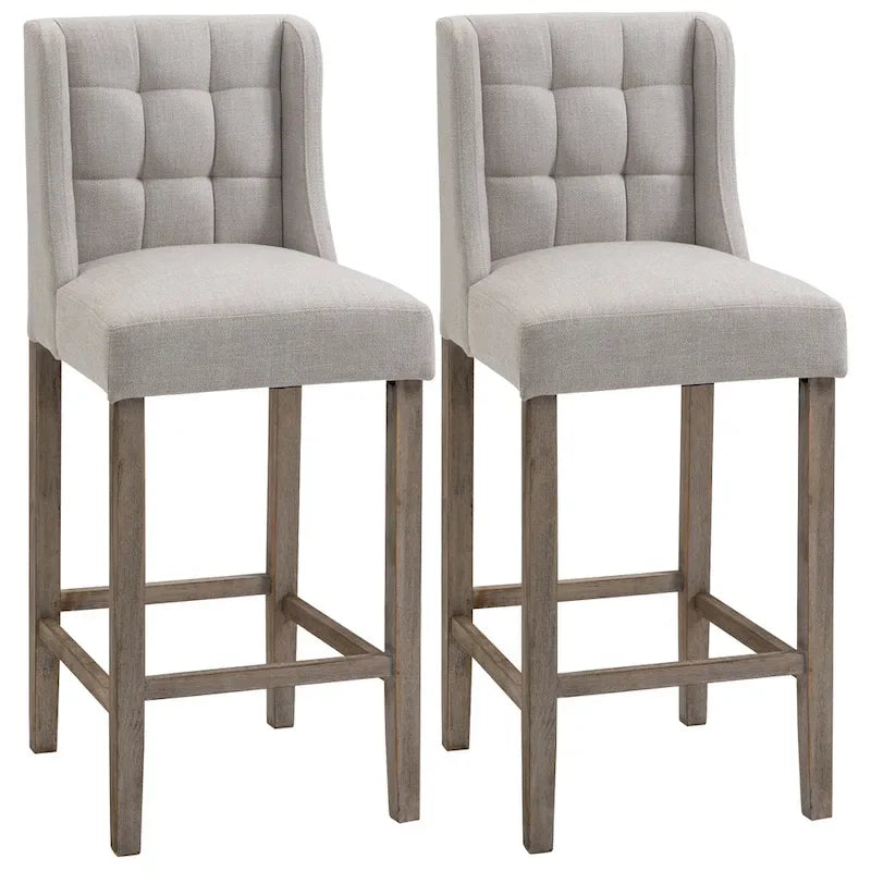 HOMCOM Lot de 2 tabourets de bar modernes, capitonnés, avec dossier, pieds en bois de caoutchouc, pour cuisine, salle à manger