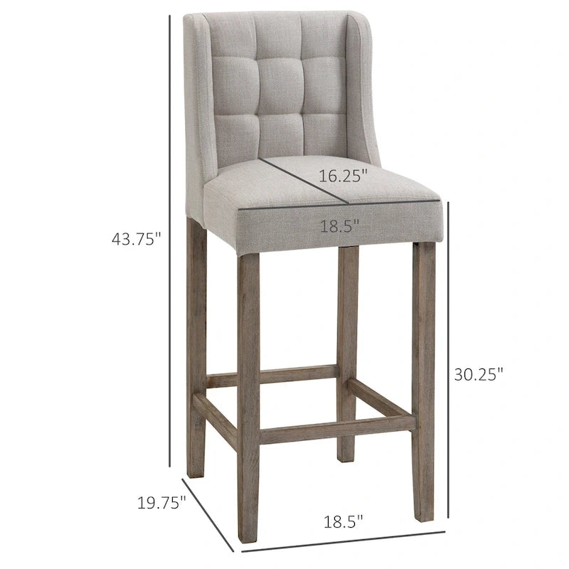 HOMCOM Lot de 2 tabourets de bar modernes, capitonnés, avec dossier, pieds en bois de caoutchouc, pour cuisine, salle à manger