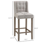 HOMCOM Lot de 2 tabourets de bar modernes, capitonnés, avec dossier, pieds en bois de caoutchouc, pour cuisine, salle à manger