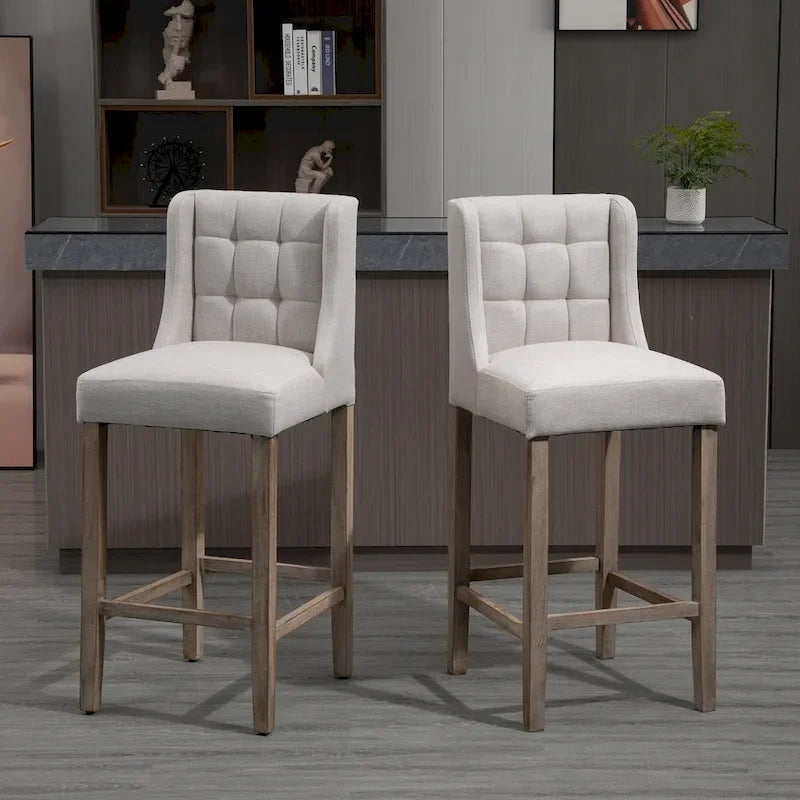 HOMCOM Lot de 2 tabourets de bar modernes, capitonnés, avec dossier, pieds en bois de caoutchouc, pour cuisine, salle à manger