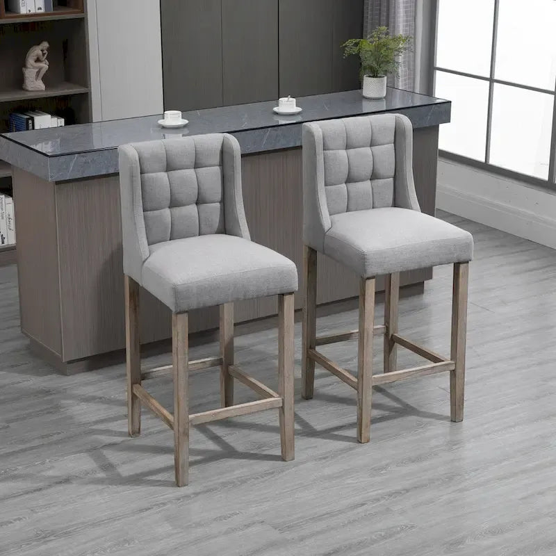 HOMCOM Lot de 2 tabourets de bar modernes, capitonnés, avec dossier, pieds en bois de caoutchouc, pour cuisine, salle à manger