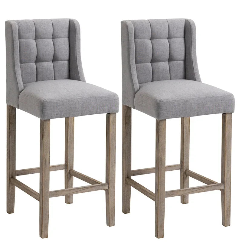 HOMCOM Lot de 2 tabourets de bar modernes, capitonnés, avec dossier, pieds en bois de caoutchouc, pour cuisine, salle à manger