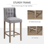HOMCOM Lot de 2 tabourets de bar modernes, capitonnés, avec dossier, pieds en bois de caoutchouc, pour cuisine, salle à manger