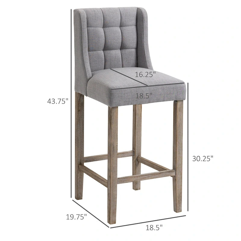 HOMCOM Lot de 2 tabourets de bar modernes, capitonnés, avec dossier, pieds en bois de caoutchouc, pour cuisine, salle à manger