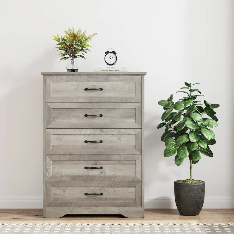 Commode à 5 tiroirs, Chiffonnier haut avec tiroirs profonds