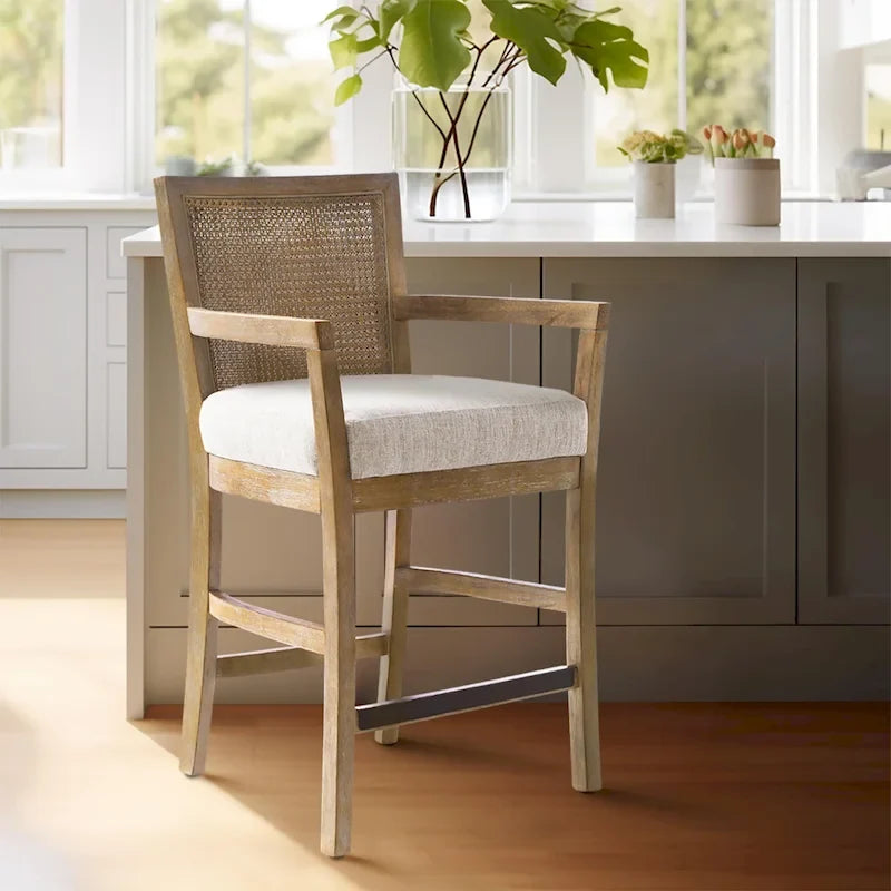 Tabouret de comptoir Madison Park Blaine crème/rotin naturel recyclé