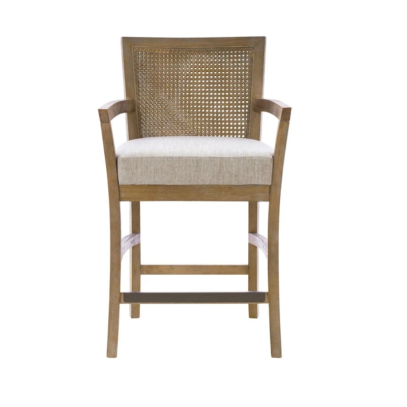 Tabouret de comptoir Madison Park Blaine crème/rotin naturel recyclé