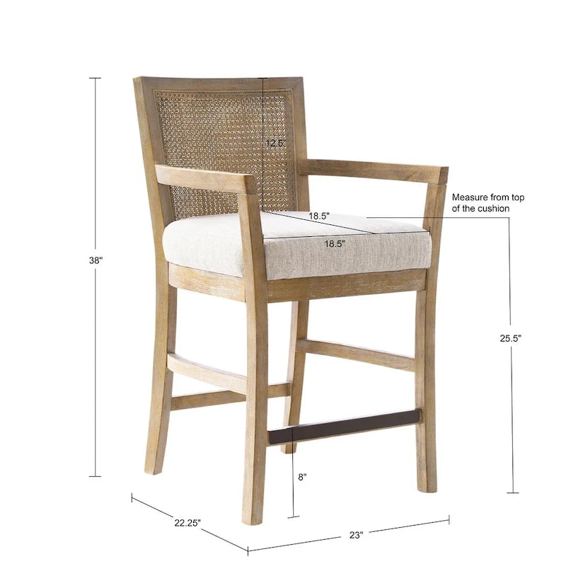 Tabouret de comptoir Madison Park Blaine crème/rotin naturel recyclé