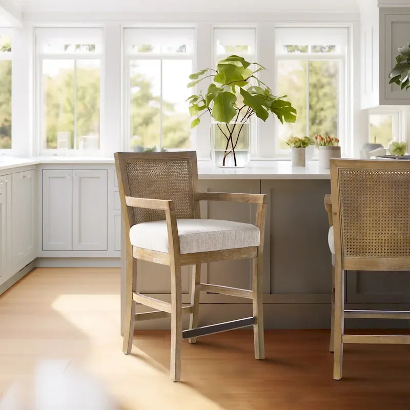 Tabouret de comptoir Madison Park Blaine crème/rotin naturel recyclé
