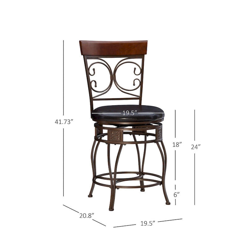 Tabouret de comptoir pivotant en métal et bois Onyx Grand format 360°