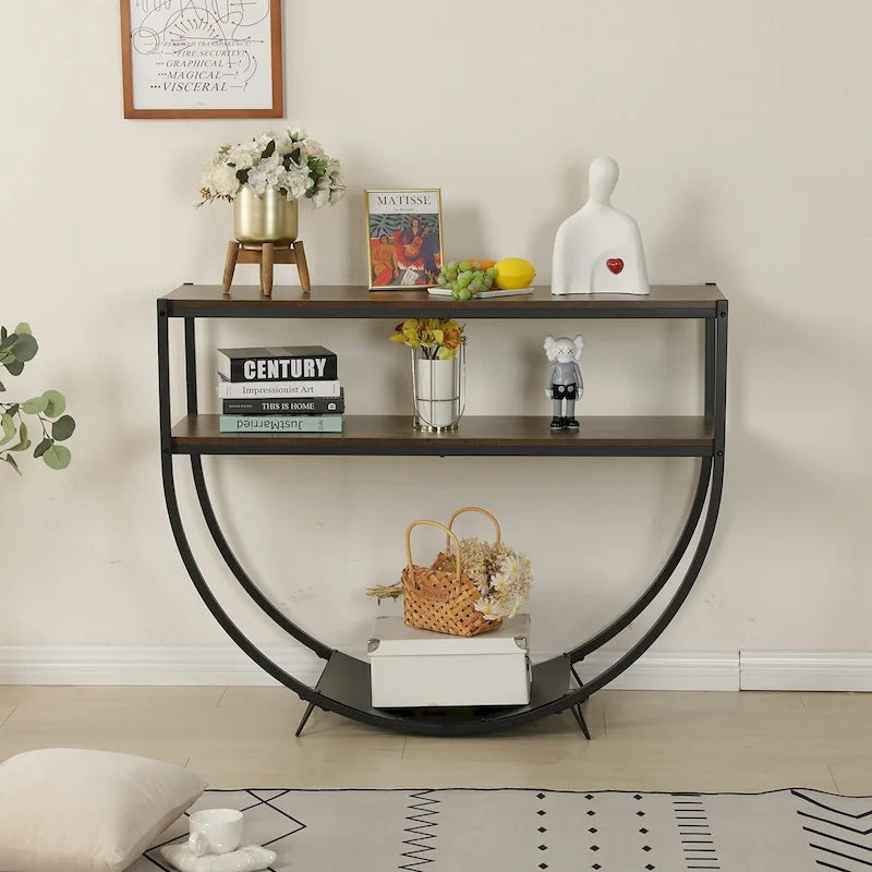 48 Table console moderne à 3 niveaux pour canapé avec étagères de rangement Table en forme d'arc - 48