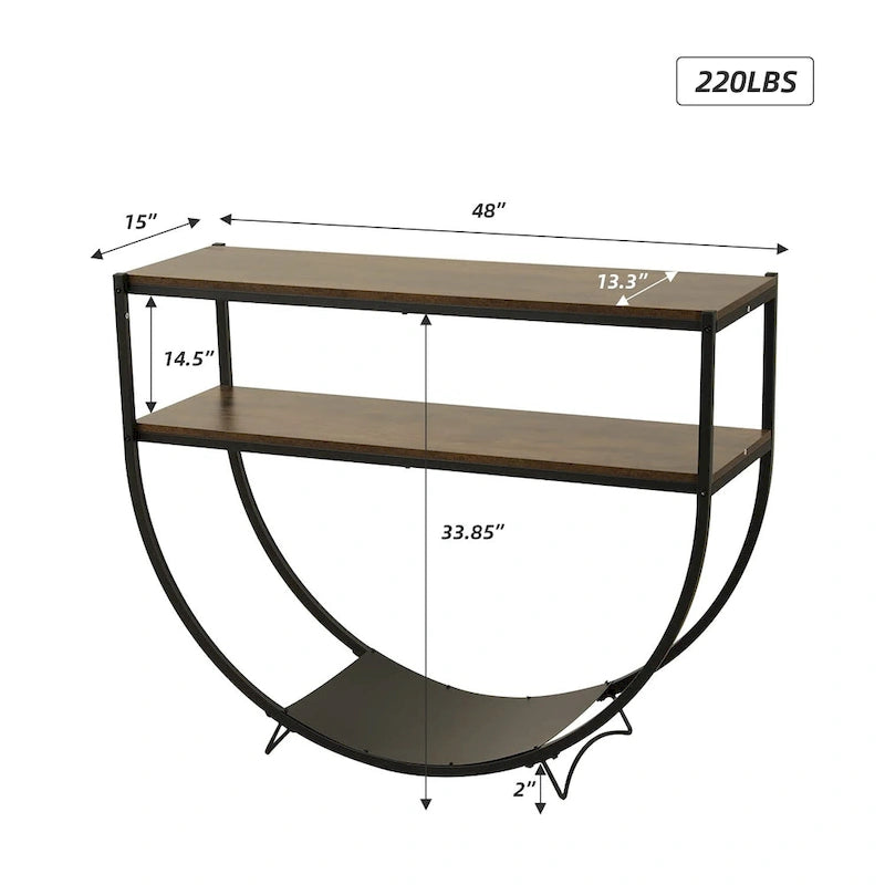 48 Table console moderne à 3 niveaux pour canapé avec étagères de rangement Table en forme d'arc - 48