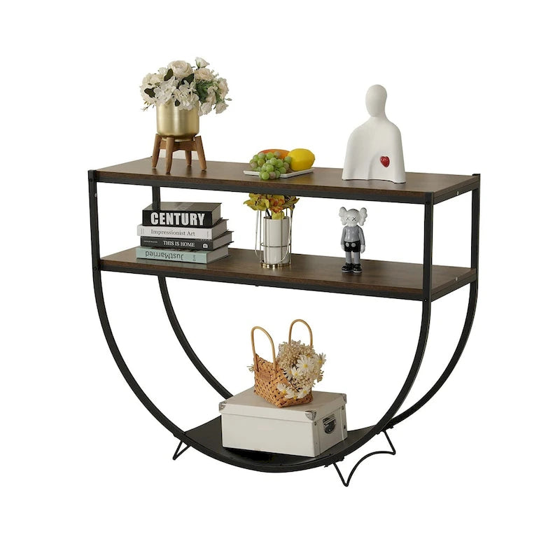 48 Table console moderne à 3 niveaux pour canapé avec étagères de rangement Table en forme d'arc - 48