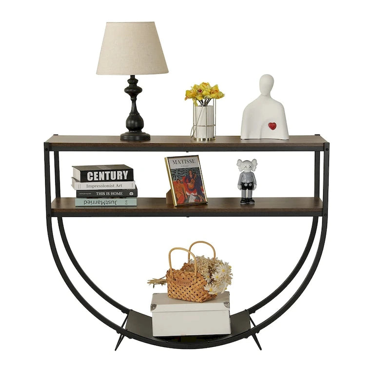48 Table console moderne à 3 niveaux pour canapé avec étagères de rangement Table en forme d'arc - 48